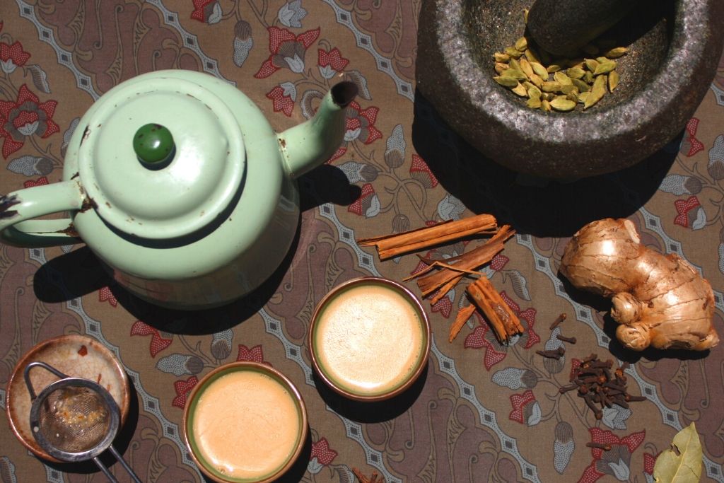 Tea pot and chai ingredients