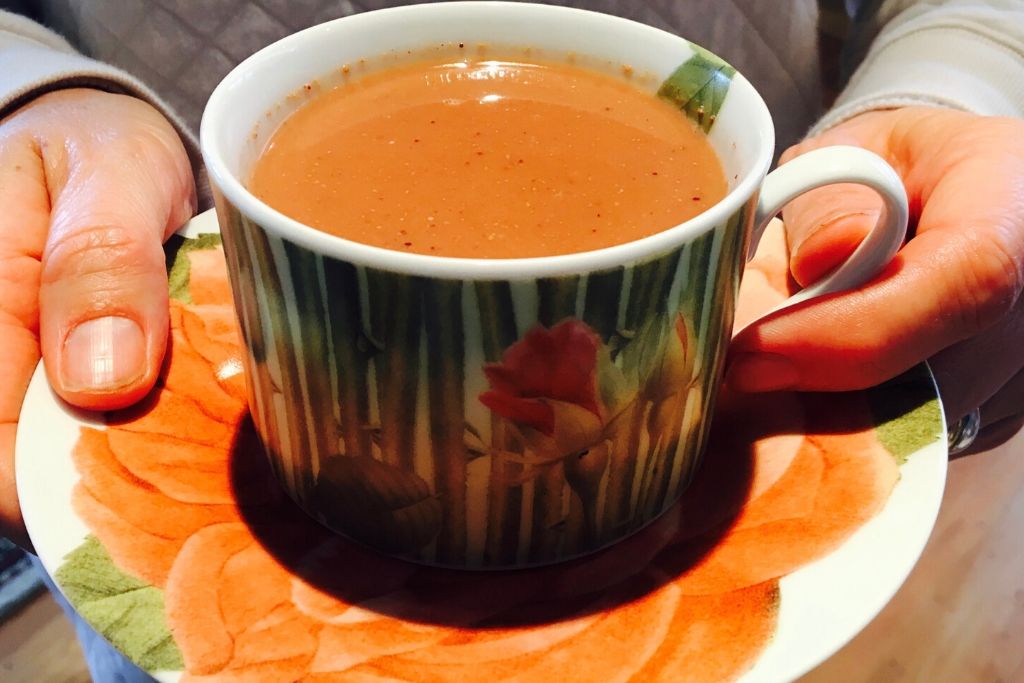 hot chocolate in flower mug